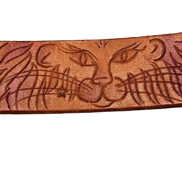 Golden Eagles NRA Belt Buckle 36 inch Leather Belt Embossed Tiger Stars USA - Picture 3 of 15